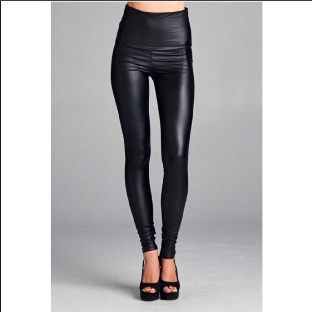 Plus Size Faux Leather Leggings High Waisted - Picture 5 of 7